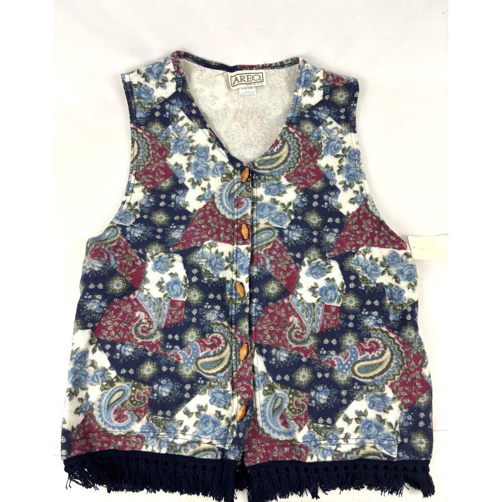 Vintage Southwestern Fringe Vest Womens USA Made Button Up‎ MEDIUM Aero 1990s